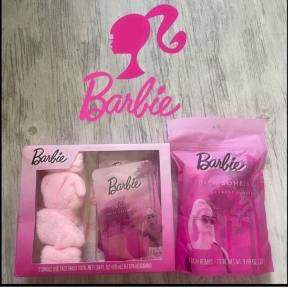 Last One Barbie Spa Set Tropical Bath Bombs, Face Mask & Pink Headband NIB